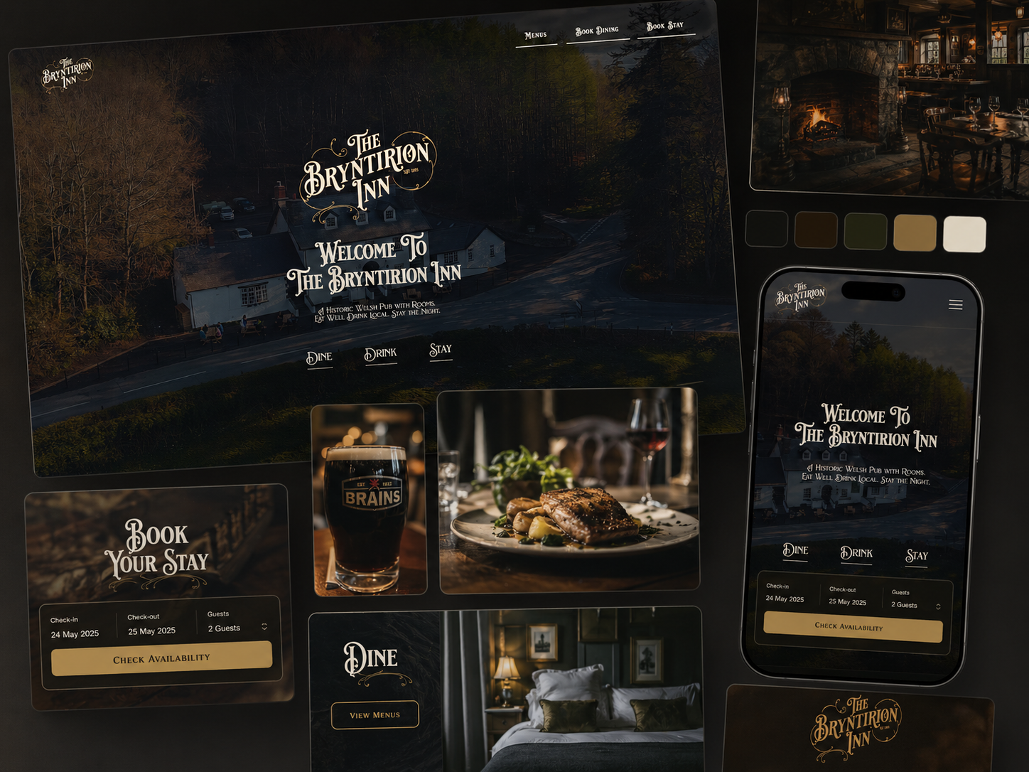 The Bryntirion Inn website shown across several screens